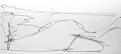 View of Valdichiana Drawing II, 3 1/2" x 7 3/4", ink on paper, 2011. View of Valdichiana Drawing II, 3 1/2" x 7 3/4", ink on paper, 2011.